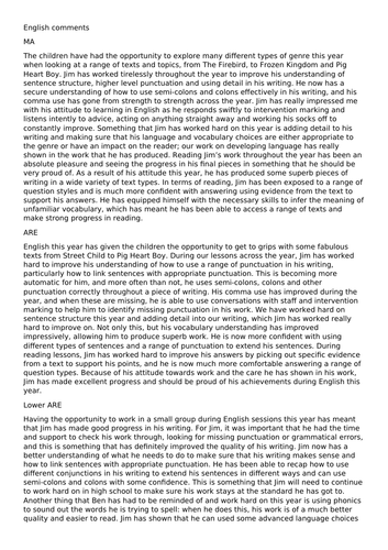 English Report Comments