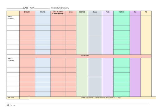 Curriculum overview planner