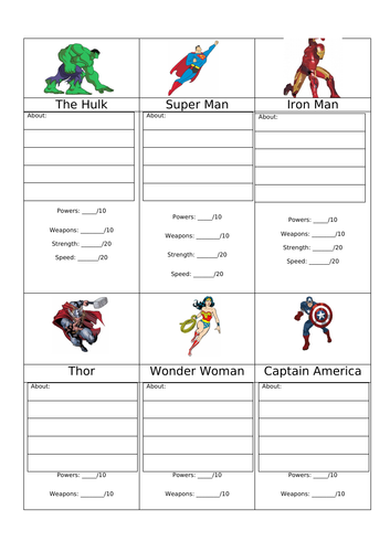 Make your own Marvel Top Trumps