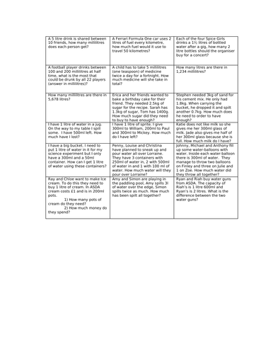 Measures Worded Problems KS2