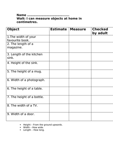 Measure Objects In Your Home KS2 Maths Homework