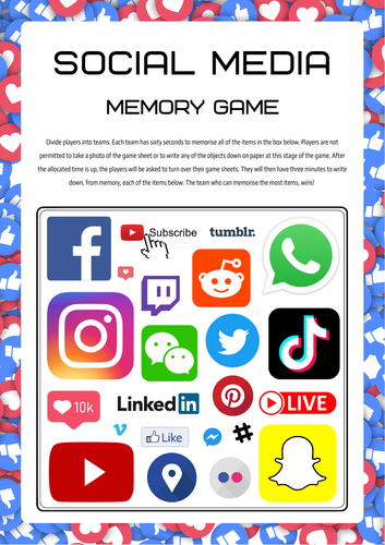 Social Media Icons Test Your Memory Fun Recall Game. Lesson Filler / Quiz. Facebook, TikTok....