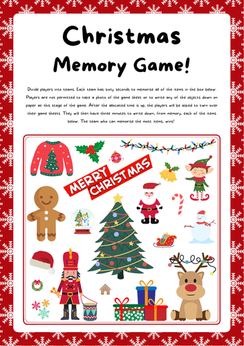 Christmas Themed Test Your Memory Fun Recall Game. Lesson Filler / Quiz.