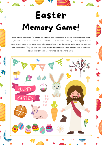 Easter Test Your Memory Fun Recall Game. Lesson Filler / Quiz. Teambuilding.