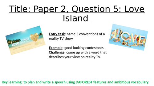 AQA Paper 2, Question 5: Love Island