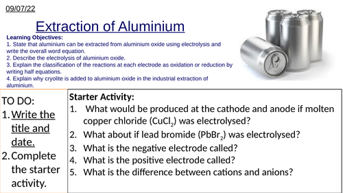 GCSE Electrolysis of Aluminium Oxide Including Half-Equations