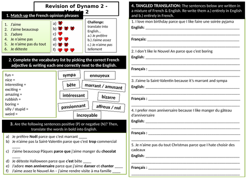 Dynamo 2 Module 2 Revision Worksheet