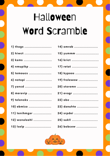 Halloween Word Scramble Game, Unscramble the Letters. Spooky Lesson Filler.