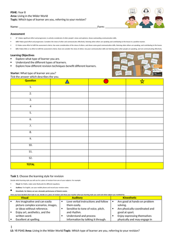 Which type of learner are you, referring to your revision? - PSHE - Year 8