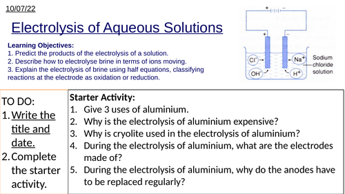 GCSE Electrolysis of Aqueous Solutions Including Half-Equations