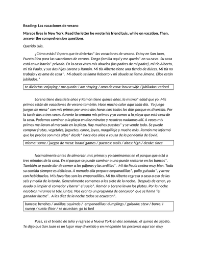 Reading las vacaciones de verano