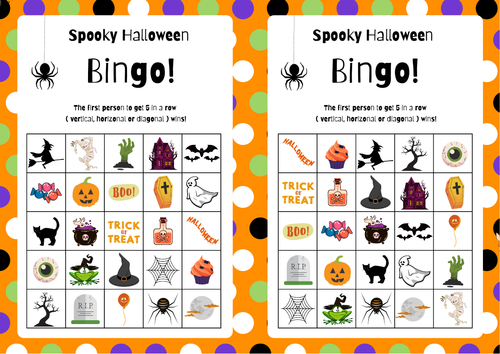 Halloween Bingo Game 7X Bingo Cards and 1 Grid Card. Lesson Filler ...