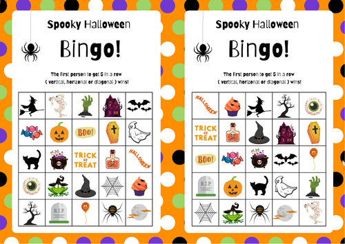 Halloween Bingo Game 7X Bingo Cards and 1 Grid Card. Lesson Filler / Activity