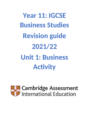 Cambridge IGCSE Business Studies - Revision guides units 1-6