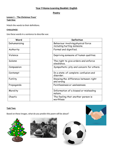 War Poetry Home Learning Booklet
