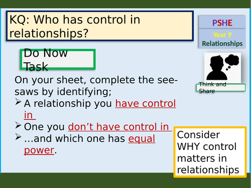Control in relationships PSHE