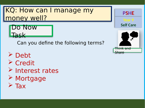 Managing Money PSHE lesson