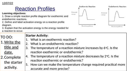 GCSE Chemistry Reaction Profiles Exothermic and Endothermic Reactions: Complete Lesson