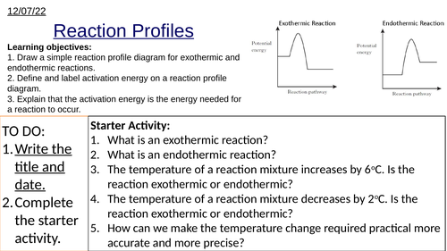 GCSE Reaction Profiles Exothermic and Endothermic Reactions