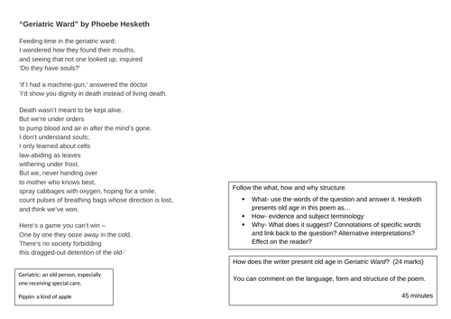 Unseen Poetry Comparison Poems and Question