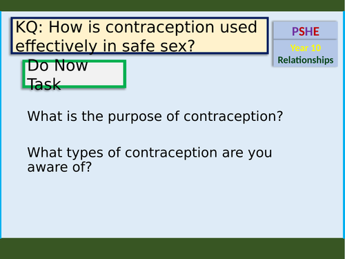 Contraception (Inclusive Language!) PSHE lesson