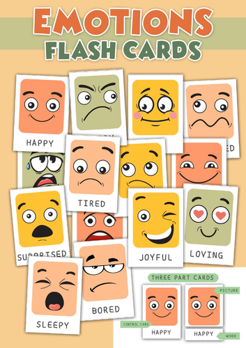 Emotions Flash Cards, Montessori Printable, Preschool Curriculum - Toddler Flash