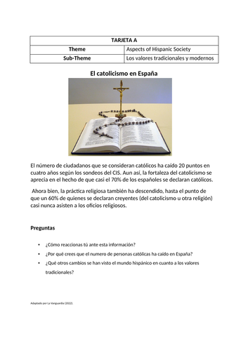 AQA AS Level Spanish Practice Speaking Cards