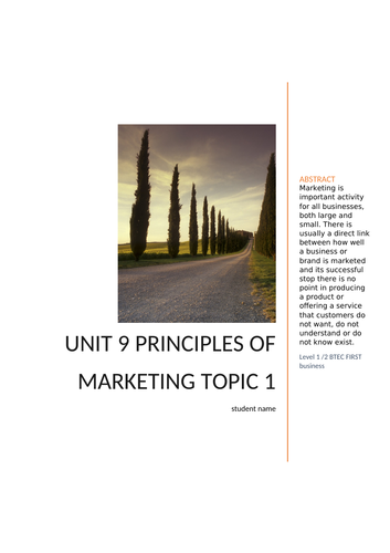 Unit 9 Principles of Marketing booklets