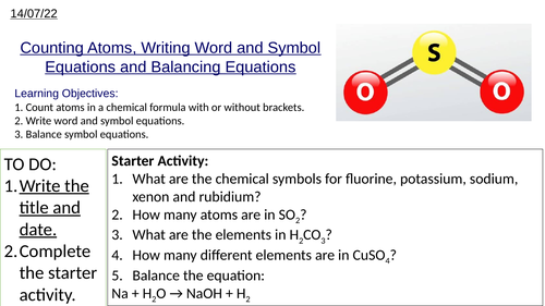 GCSE Counting Atoms, Writing Equations, Balancing Equations