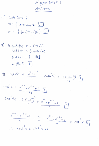 A level Further Maths Hyperbolics test