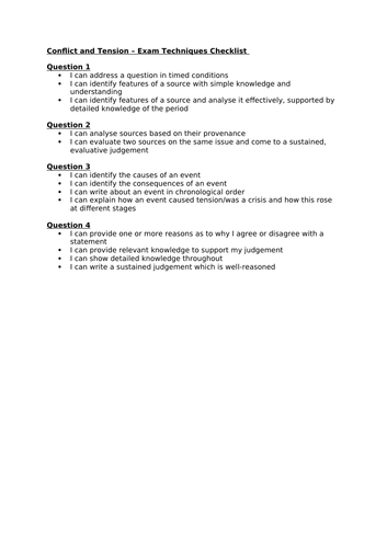 AQA Conflict and Tension 1894-1918 Revision Checklists