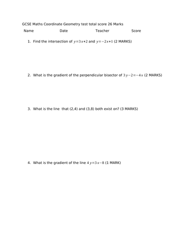 GCSE Maths Coordinate Geometry Test