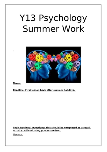 A-Level Psychology Summer Booklet