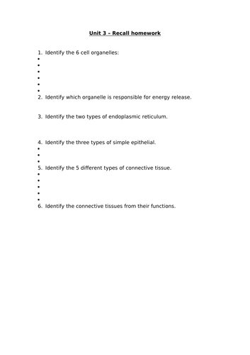 Unit 3 A&P Health and Social Care Recall Booklet