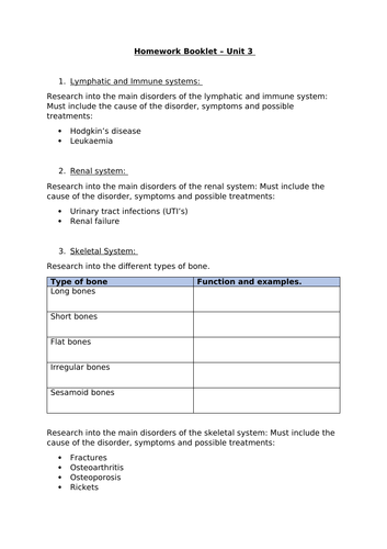 Unit 3: A&P HSC Homework Research Booklet