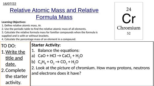 GCSE Ar, Mr and Calculating % Mass of an Element in a Compound