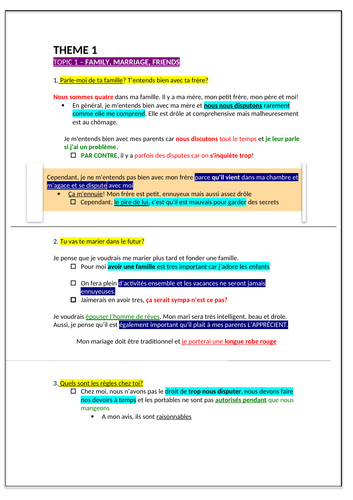 GCSE: AQA French Writing + Speaking Answers