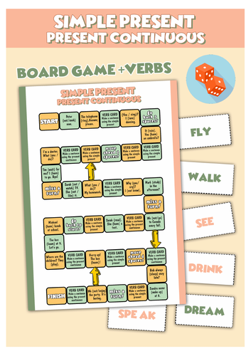 Simple Present or Present Continuous Board Game | ESL Grammar Speaking Activity