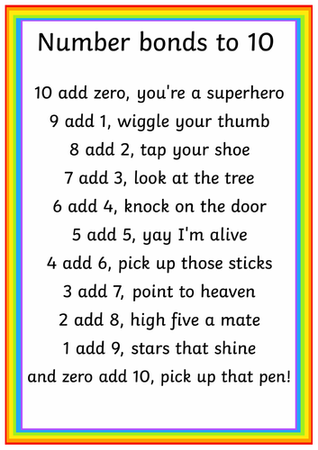 Number bonds to 10 song