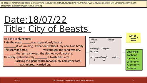 Language Paper 1 - 'City of Beasts'