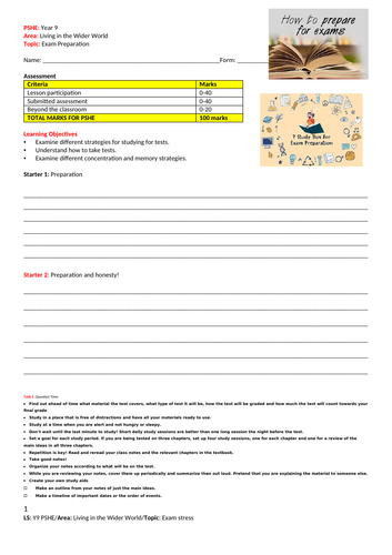 Exam Preparation - PSHE - Year 9