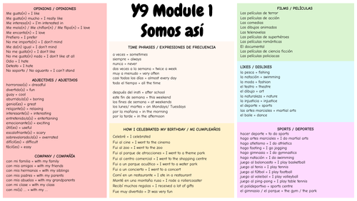 Viva 3 Module 1 Year 9 Knowledge Organizer (Somos así/ What we are like)