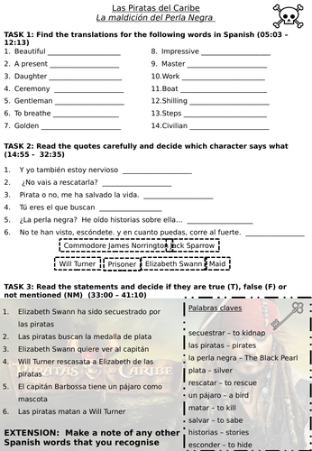 Pirates of the Carribean Worksheet