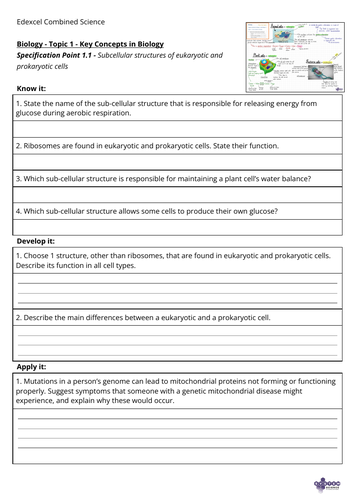 CombSci Bio 1.1 - Revision Card + Questions + Answers | Teaching Resources