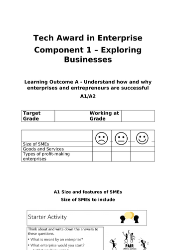 Enterprise Tech Award 2022 Component 1 Learning Outcome A