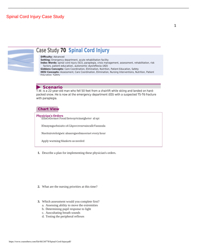 case study spinal cord injury answers