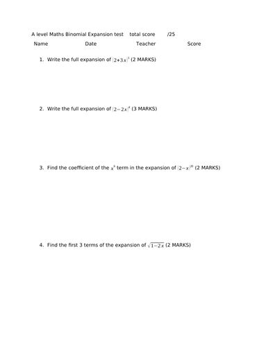 A level Maths Binomial expansion test