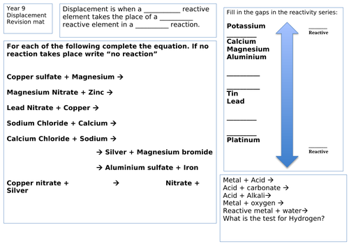 KS3 year 9 displacement revision mat