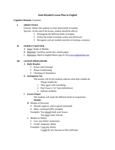 Semi Detailed Lesson Plan In English For High School Pdf