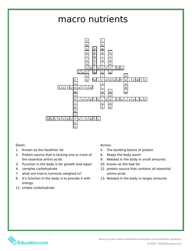 Nutrition crossword